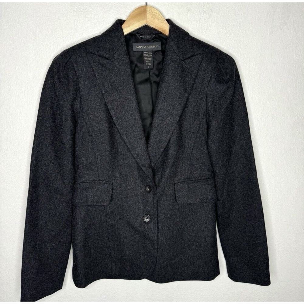 Banana Republic Wool Blend Blazer Womens 2 Charcoal Gray Italy Two Button‎